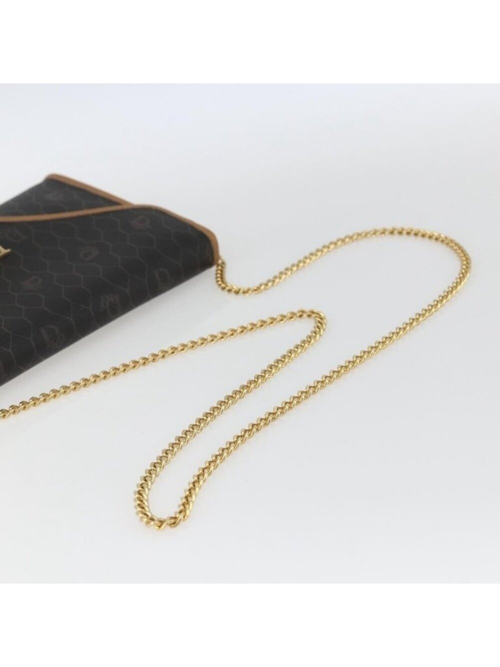 Authentic Christian Dior Honeycomb Canvas Chain Shoulder Bag Black Gold - Picture 14 of 16